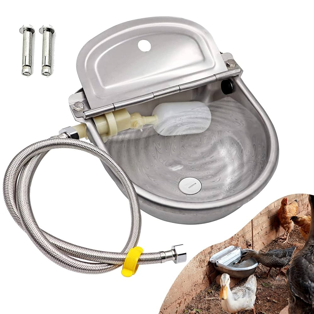 CG Automatic Stainless Steel Water Bowl, Livestock Drinking Basin, Float Valve Design, Silver 2Litter Automatic Cow/Goat/Sheep Drinking Water Bowl Dispenser Farm Livestock Animals Waterer