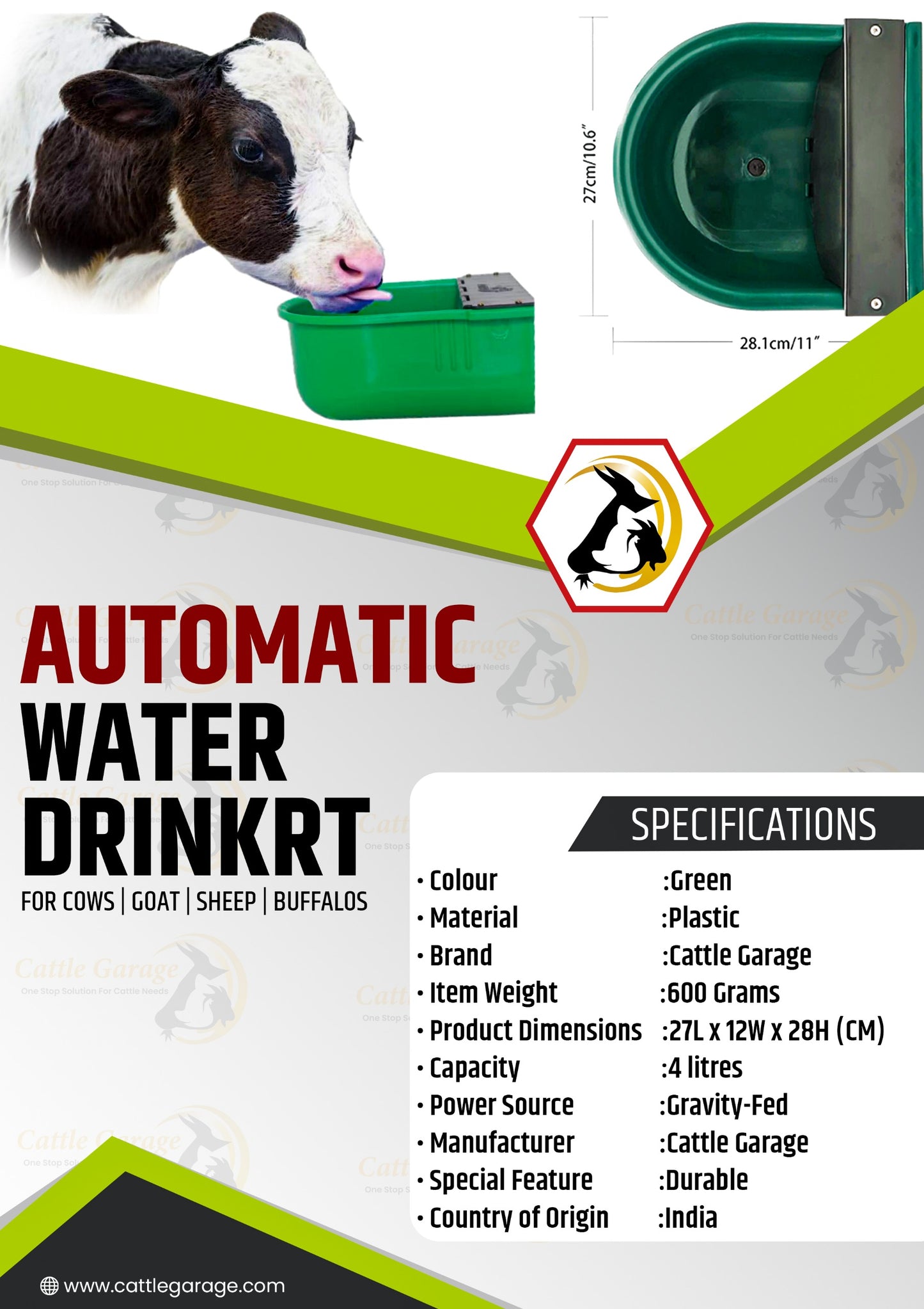 CG Fully Automatic Cow Water Bowl | Dispenser for Animals | Unbreakable Plastic Pack of 1